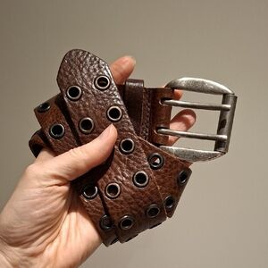 Chocolate Brown Genuine Italian Leather Belt w/ Double Row of Grommets (Size M)